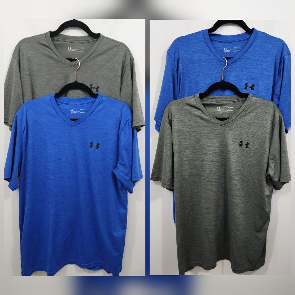Under Armour HeatGear Short Sleeve Knit T Shirt 2Pc Set Blue Green Mens Size L